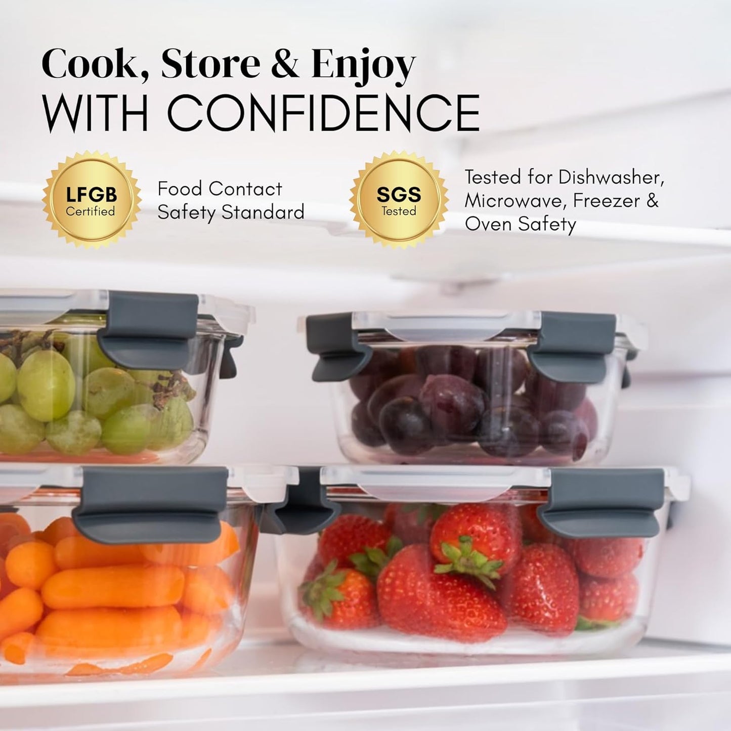 Straame Glass Meal Prep Containers with Airtight Lids – 10-Pack (5×950ml + 5×400ml) – Reusable Glass Food Storage Containers with Lids – Leakproof, Freezer, Ov-en, Microwave & Dishwasher Safe (Round)