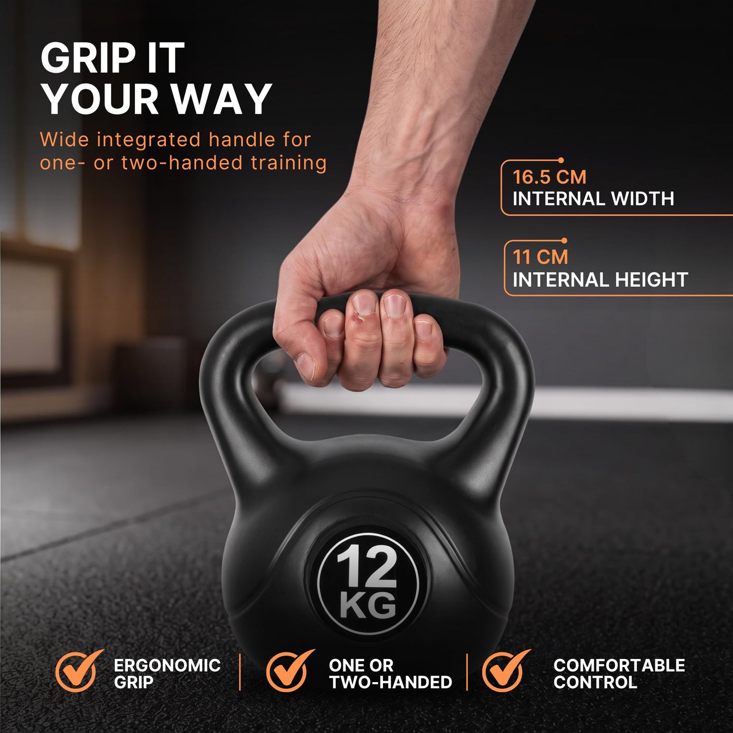 Lockie Fitness Kettlebell Weight, 12 Kg Cement-Filled Kettle Bell, Black