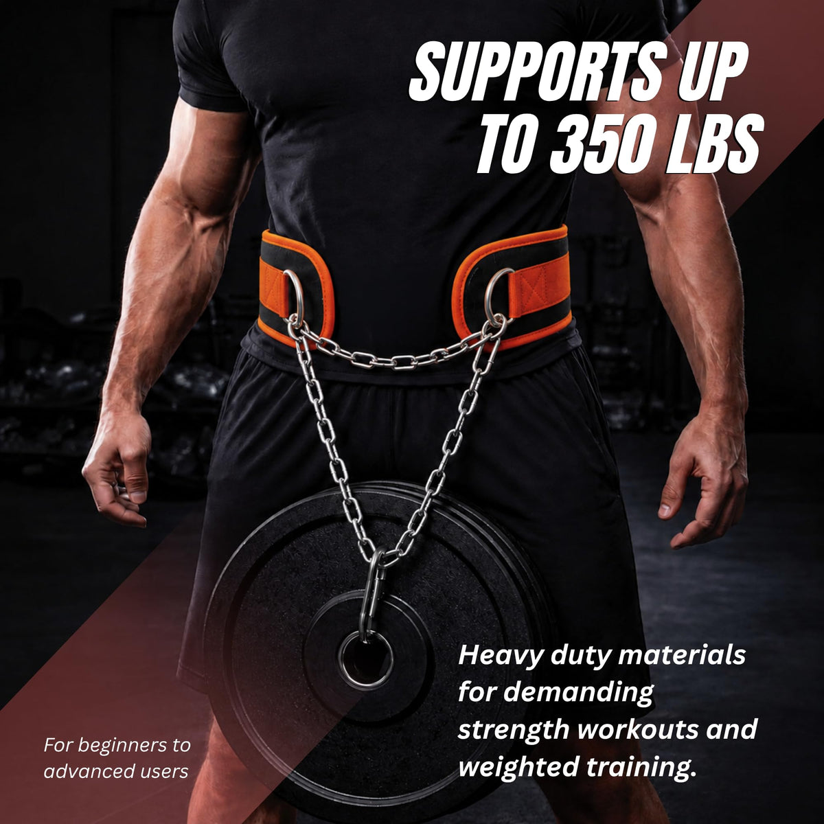 Lockie Fitness Weighted Dip Belt, 36 Inch Steel Chain 350lb Support, Orange