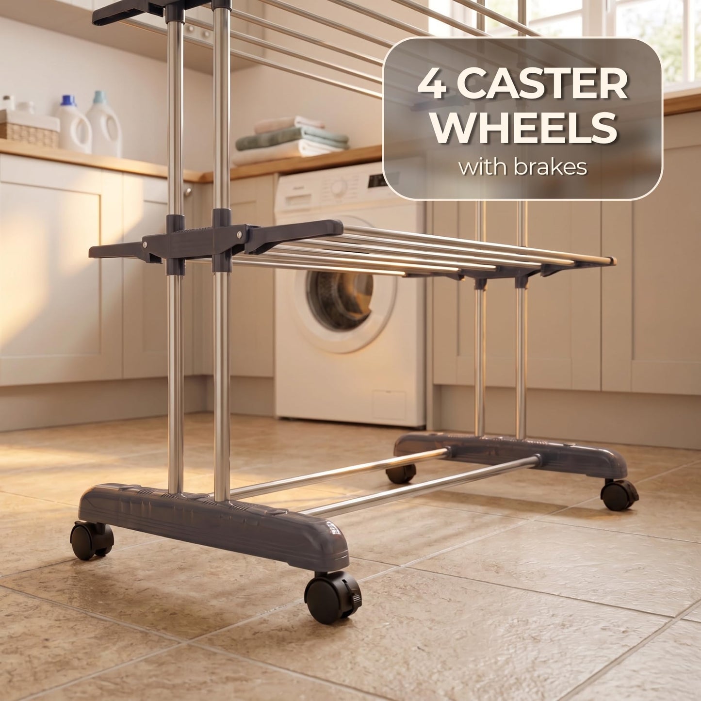 Straame 4-Tier Clothes Airer, Heavy Duty Foldable Drying Rack, 40 kg, Grey