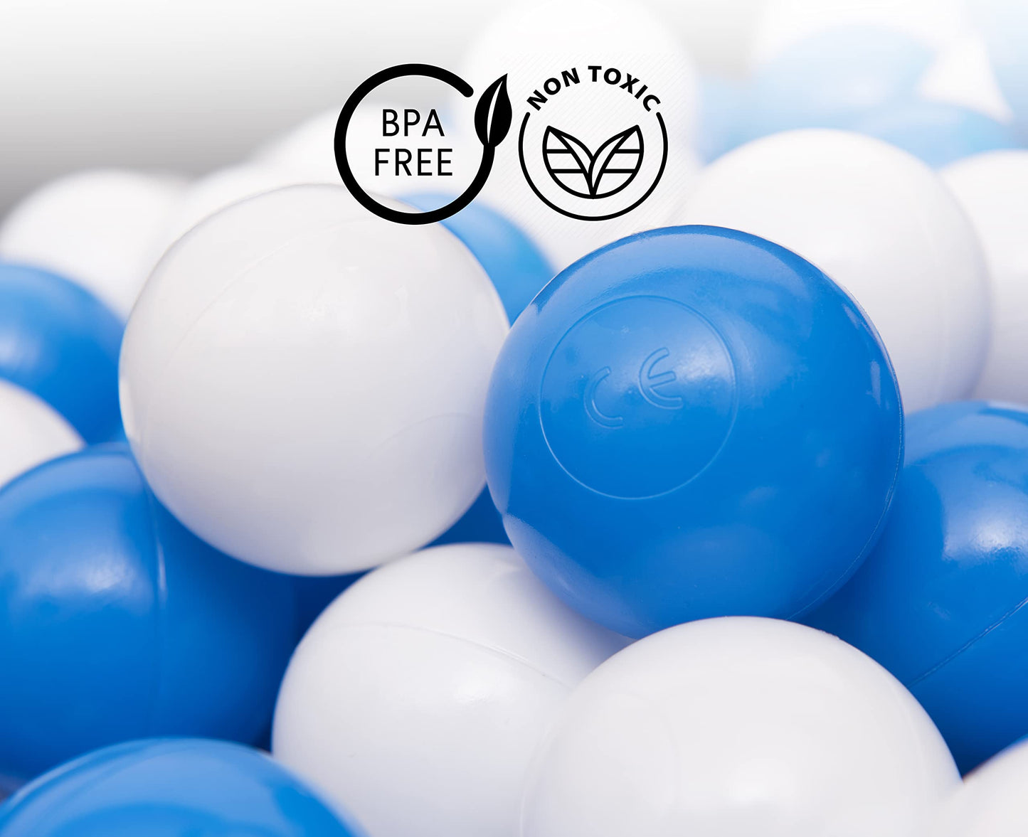 Straame Playballs, Soft Pit Balls for Kids, Small Colourful Plastic Balls, Crush Proof, No Sharp Edges, Toxic Free, Baby Approved Playball Set (Blue and White, 300 Balls)