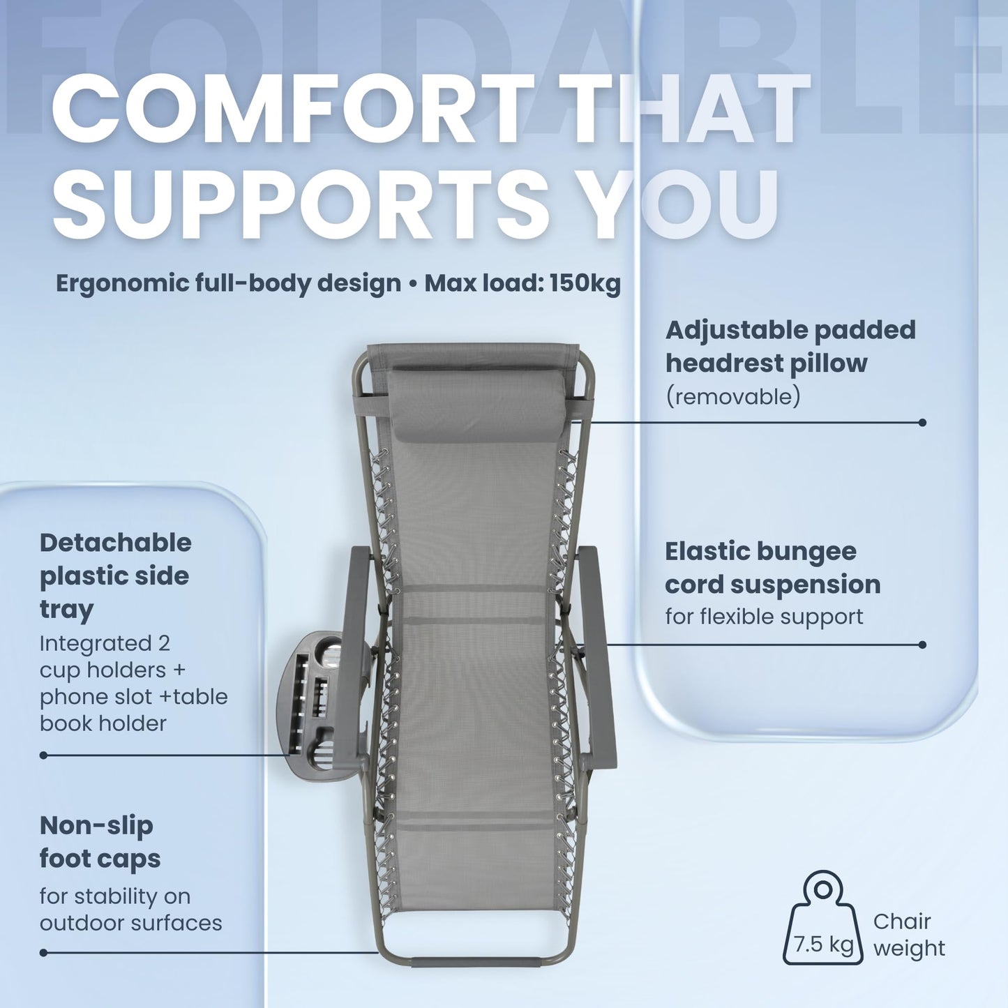 Straame Zero Gravity Chairs Set of 2,Folding Reclining Garden Chairs, Textilene Outdoor Chair, Lockable 170° Sun Loungers for Garden, Steel Frame, 150 kg Max Load(Classic, Silver Grey)