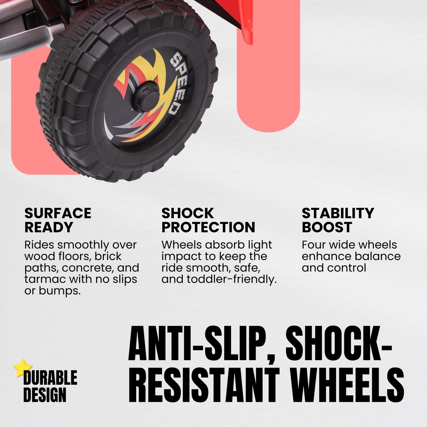 Straame 6V Electric Ride-On Quad Bike ATV for Toddlers Ages 18-36 Months, Forward/Reverse, 4-Wheel Design, 1.9-3.8 km/h Speed, 72x40x45.5 cm (Red)