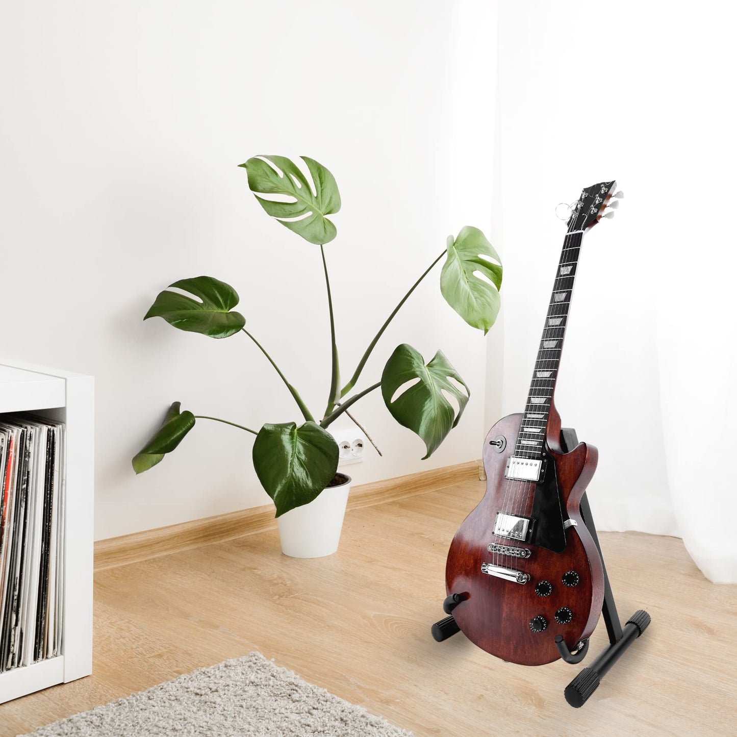 Straame Universal Guitar Stand - A-frame Guitar Holder, Sturdy, Portable & Foldable Floor Stand For All Guitars - Electric & Travel Guitar Fit Stand - Non-Slip Feet - Black