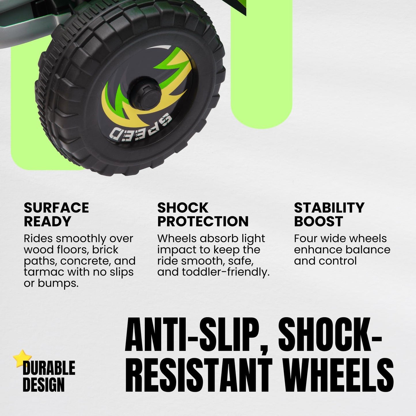 Straame 6V Electric Ride-On Quad Bike ATV for Toddlers Ages 18-36 Months, Forward/Reverse, 4-Wheel Design, 1.9-3.8 km/h Speed, 72×40×45.5 cm (Green)