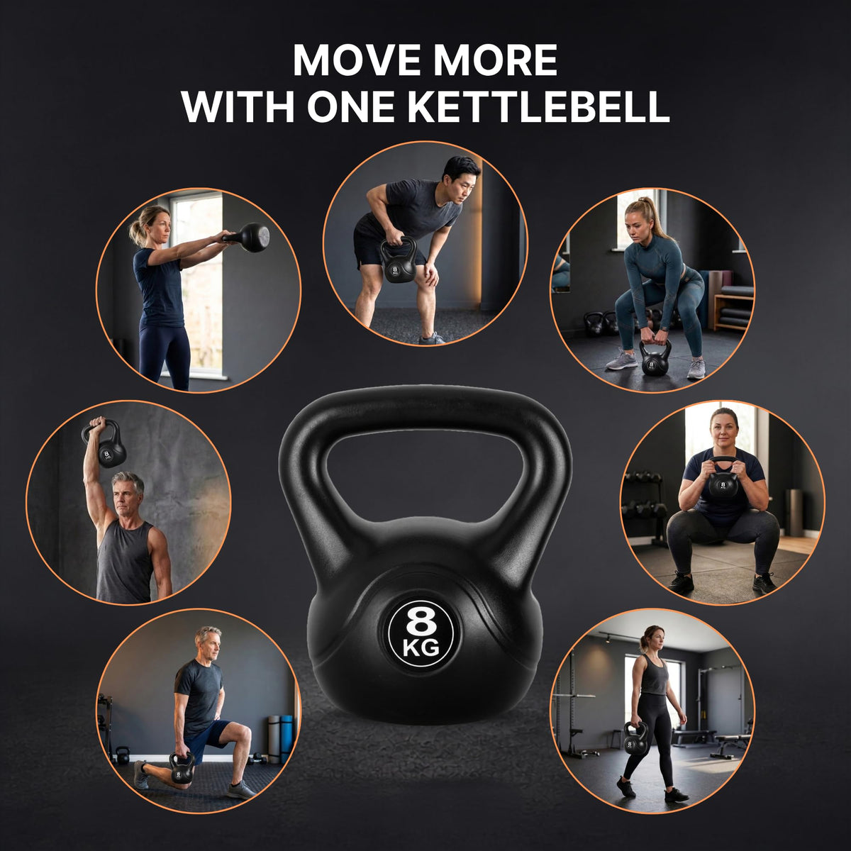 Lockie Fitness Kettlebell Weight, 4kg-20 Kg Cement-Filled Kettle Bell, Black (8 Kg)