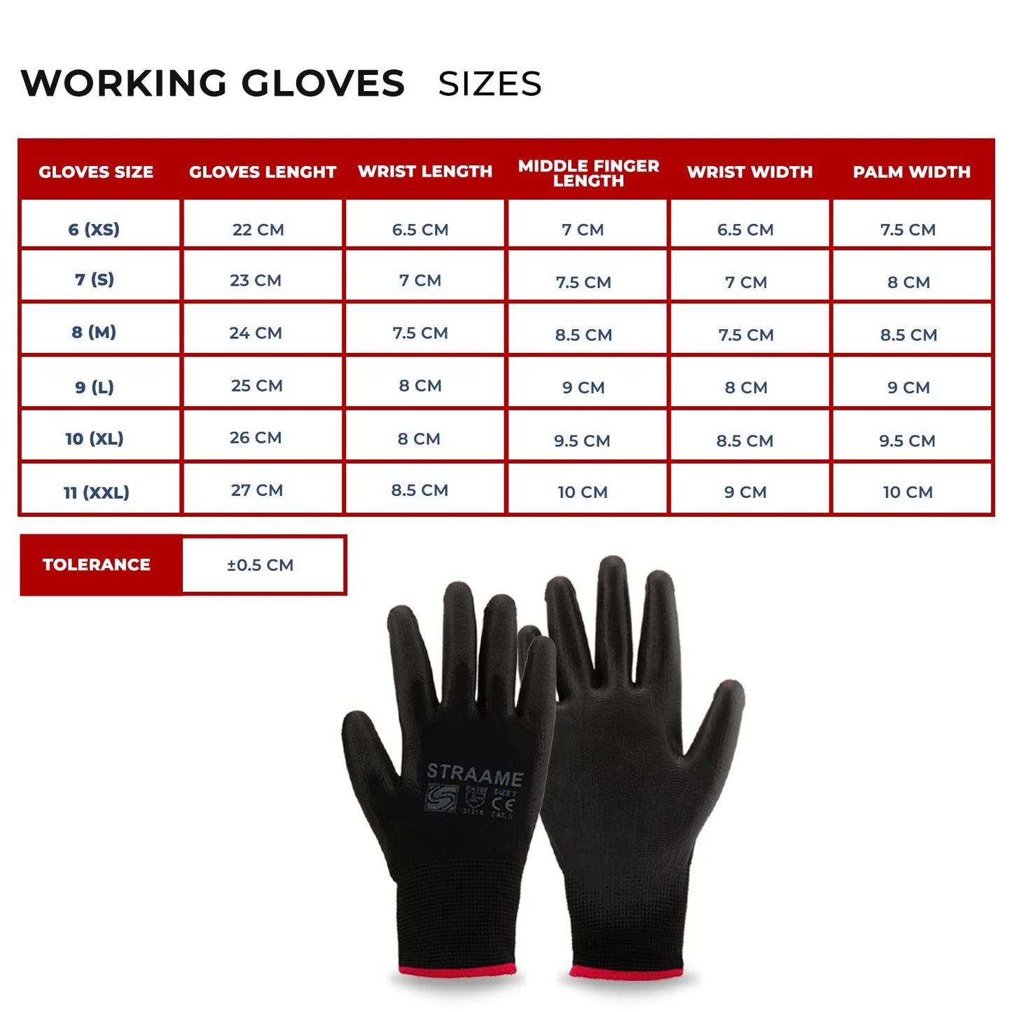 Straame Pack of 12 or 24 Black Safety Work Gloves, Outdoors PU and Nylon Non-Slip Work Handling Gloves, Good Dexterity Firm Grip Protective Working Gloves Size (Pack of 12 Pair's, XL)