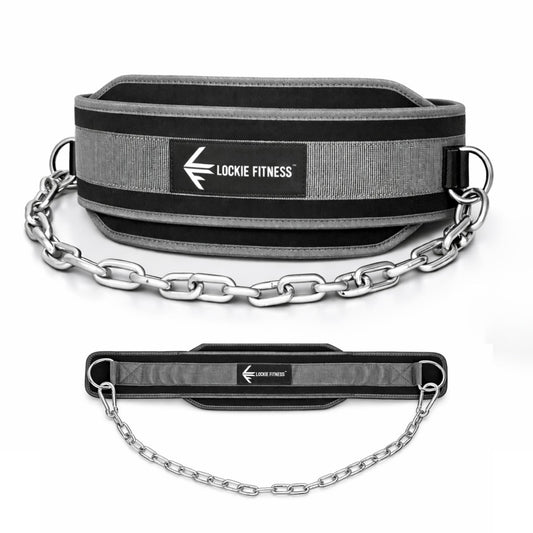Lockie Fitness Weighted Dip Belt, 36 Inch Steel Chain, 350lbs Support, Grey