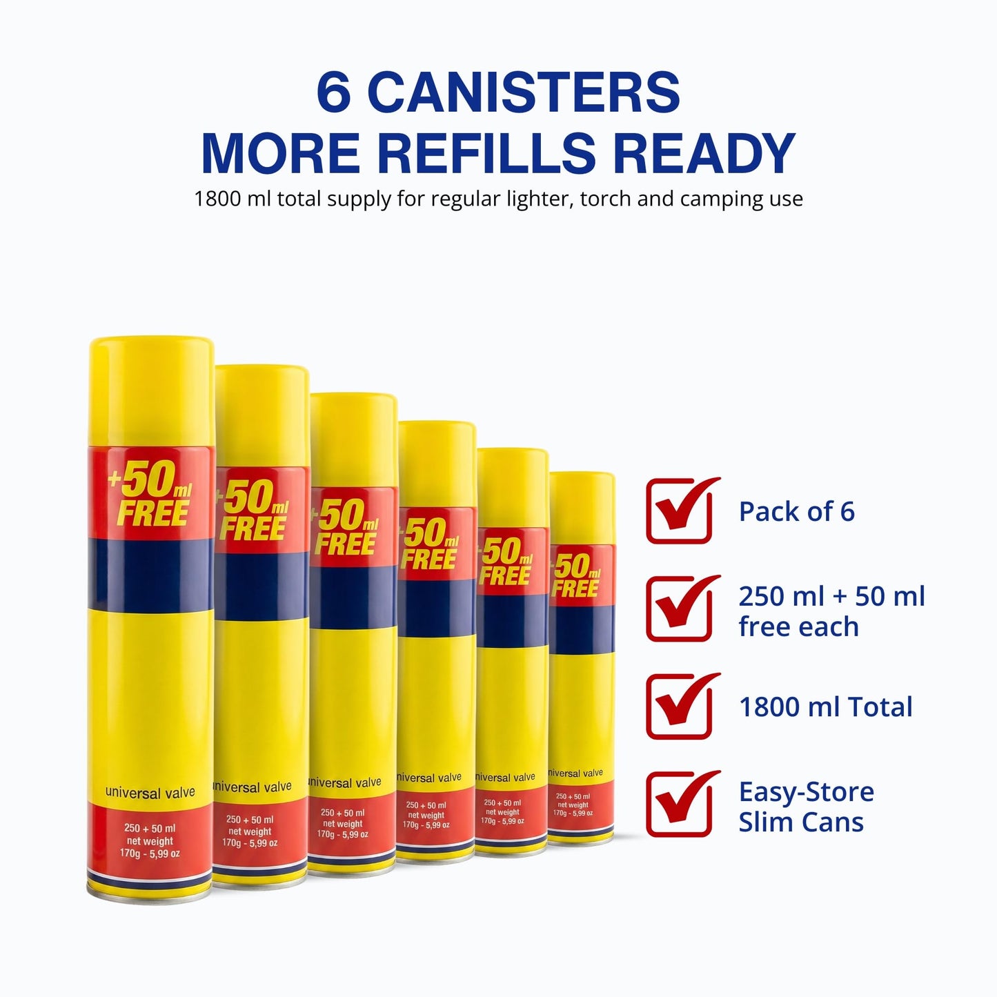 Straame Clipper Gas Refill Canister - 300ml Capacity- Universal Refill Fluid for Lighters, Torches, and Camping Stoves (Pack of 6)