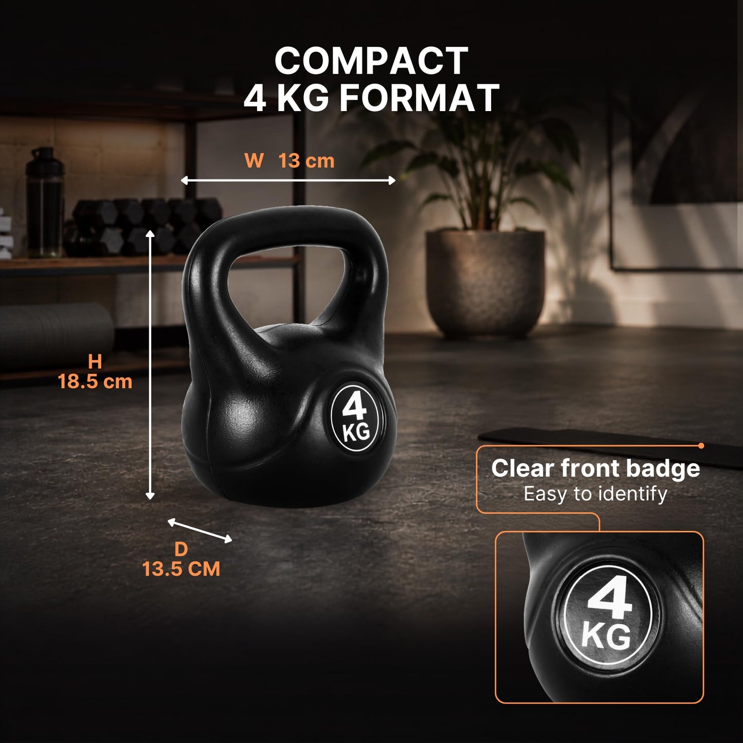 Lockie Fitness Kettlebell Weight, 4kg Cement-Filled Kettle Bell