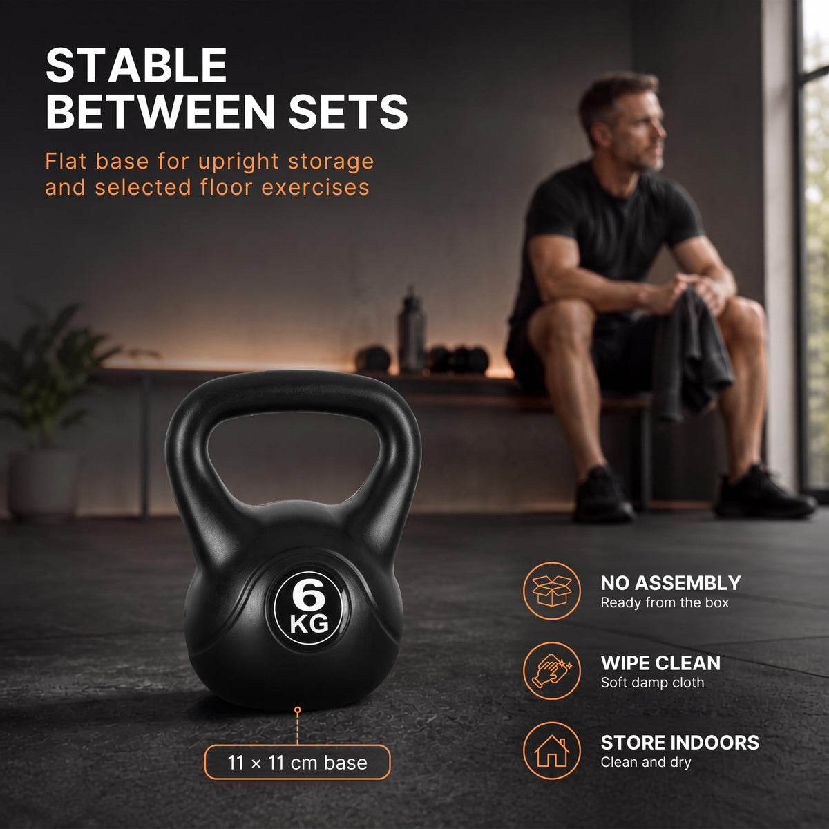 Lockie Fitness Kettlebell Weight, 6kg Cement-Filled Kettle Bell, Black