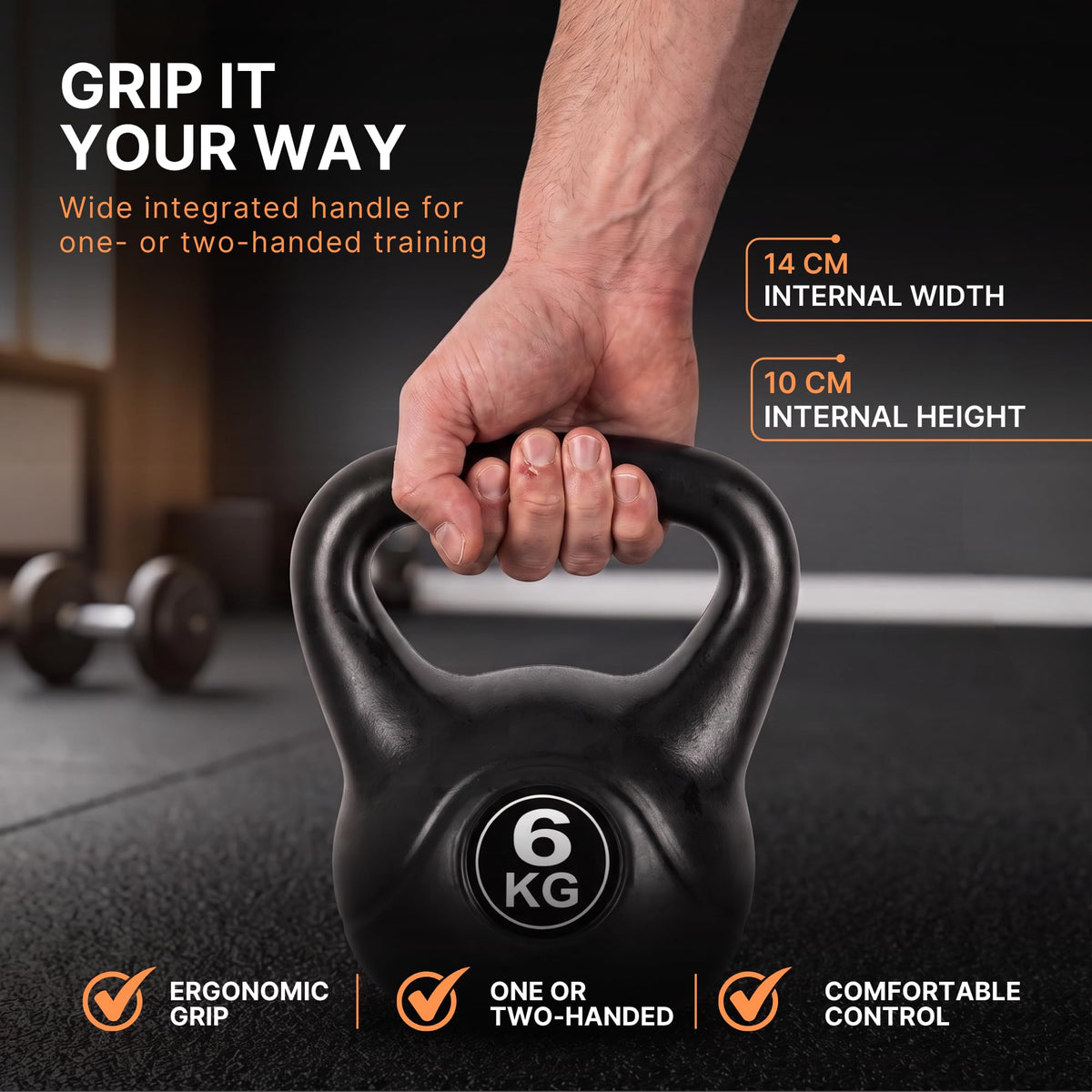 Lockie Fitness Kettlebell Weight, 6kg Cement-Filled Kettle Bell, Black