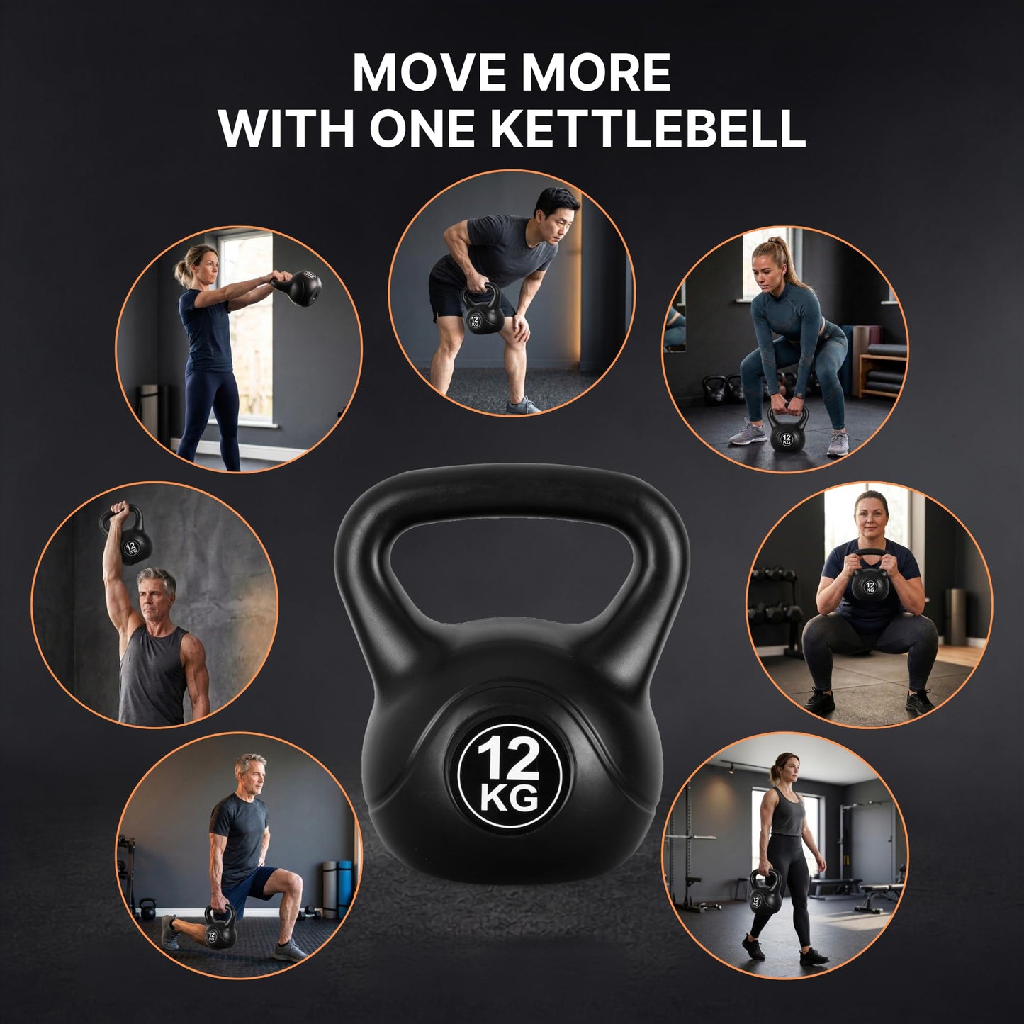 Lockie Fitness Kettlebell Weight, 12 Kg Cement-Filled Kettle Bell, Black