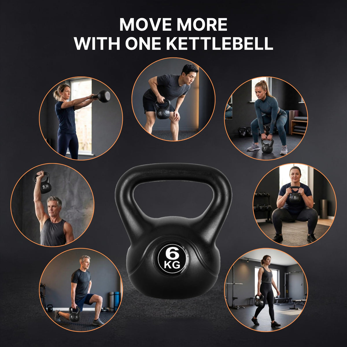 Lockie Fitness Kettlebell Weight, 6kg Cement-Filled Kettle Bell, Black