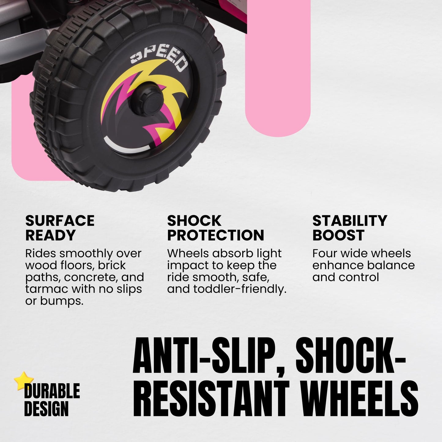 Straame 6V Electric Ride-On Quad Bike ATV for Toddlers Ages 18-36 Months, Forward/Reverse, 4-Wheel Design, 1.9-3.8 km/h Speed, 72×40×45.5 cm (Pink)