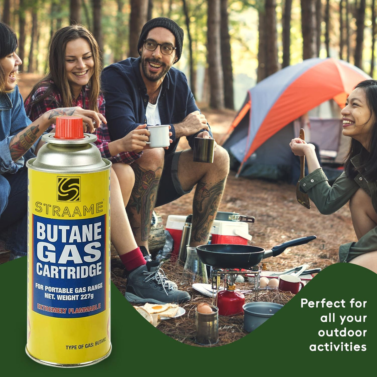 Straame Camping Gas Cartridges 227g, Portable Push-Fit Canisters, Pack of 8