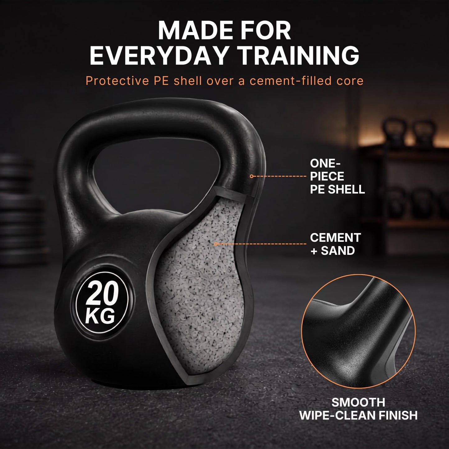 Lockie Fitness Kettlebell Weight, 4kg-20 Kg Cement-Filled Kettle Bell, Black (20 Kg)