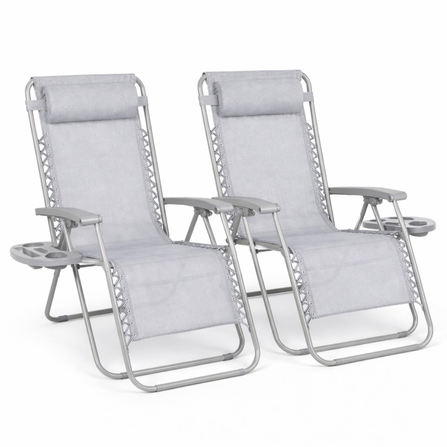 Straame Zero Gravity Chairs Set of 2,Folding Reclining Garden Chairs, Textilene Outdoor Chair, Lockable 170° Sun Loungers for Garden, Steel Frame, 150 kg Max Load(Classic, Silver Grey)