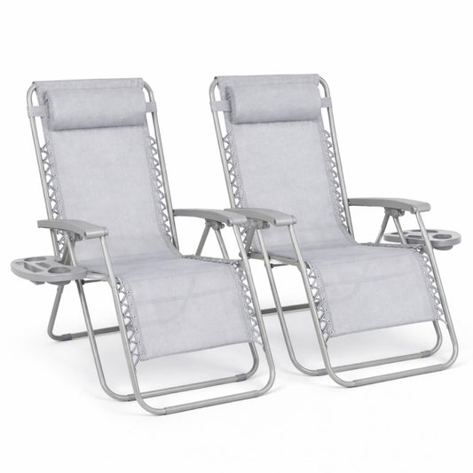 Straame Zero Gravity Chairs Set of 2,Folding Reclining Garden Chairs, Textilene Outdoor Chair, Lockable 170° Sun Loungers for Garden, Steel Frame, 150 kg Max Load(Classic, Silver Grey)