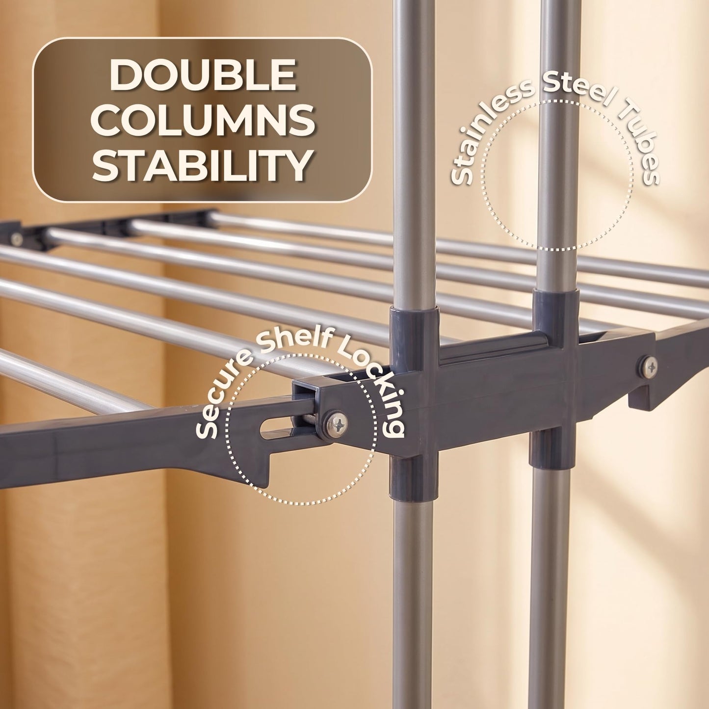 Straame 4-Tier Clothes Airer, Heavy Duty Foldable Drying Rack, 40 kg, Grey