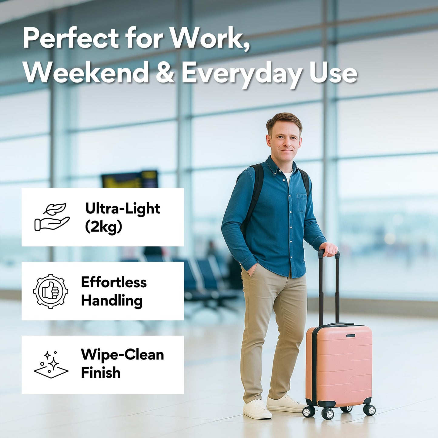WORLD EXPLORER Cabin Suitcase ABS Hard Shell 360° Spinner Wheels & Com-bination Lock Lightweight 30L Underseat Cabin Luggage and Suitcase EasyJet Per-sonal Item Travel Bag (Rose Gold, 45x35x20 CM)