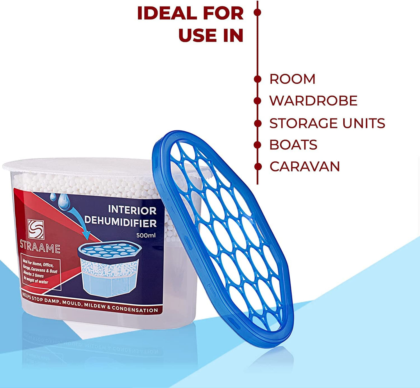 Straame Home | Interior Dehumidifier | Helps Prevent Damp, Mildew, Mould and Condensation | Long Lasting | Hydrophilic Crystals | Ideal for Any Room | (Interior, 5)