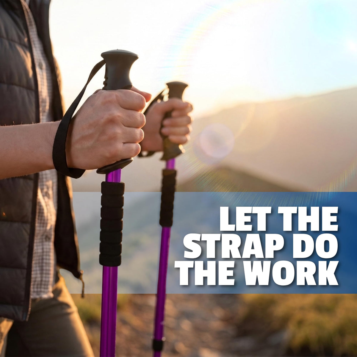 Straame Telescopic Walking Sticks 2 Pack, 65-130cm Trekking Poles (Purple)