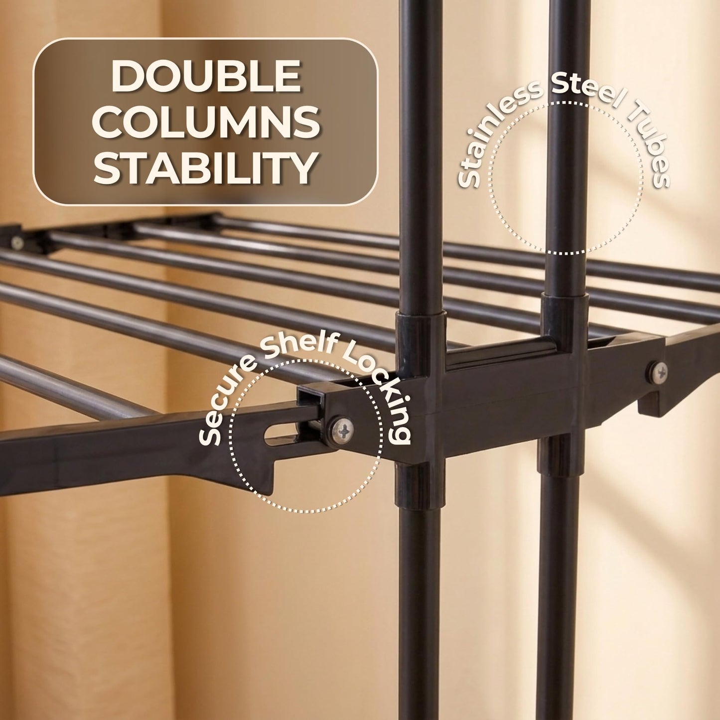 Straame 4-Tier Clothes Airer, Heavy Duty Foldable Drying Rack, 40 kg, Black