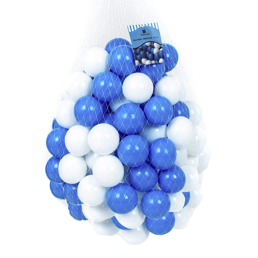 Straame Playballs, Soft Pit Balls for Kids, Small Colourful Plastic Balls, Crush Proof, No Sharp Edges, Toxic Free, Baby Approved Playball Set (Blue and White, 300 Balls)