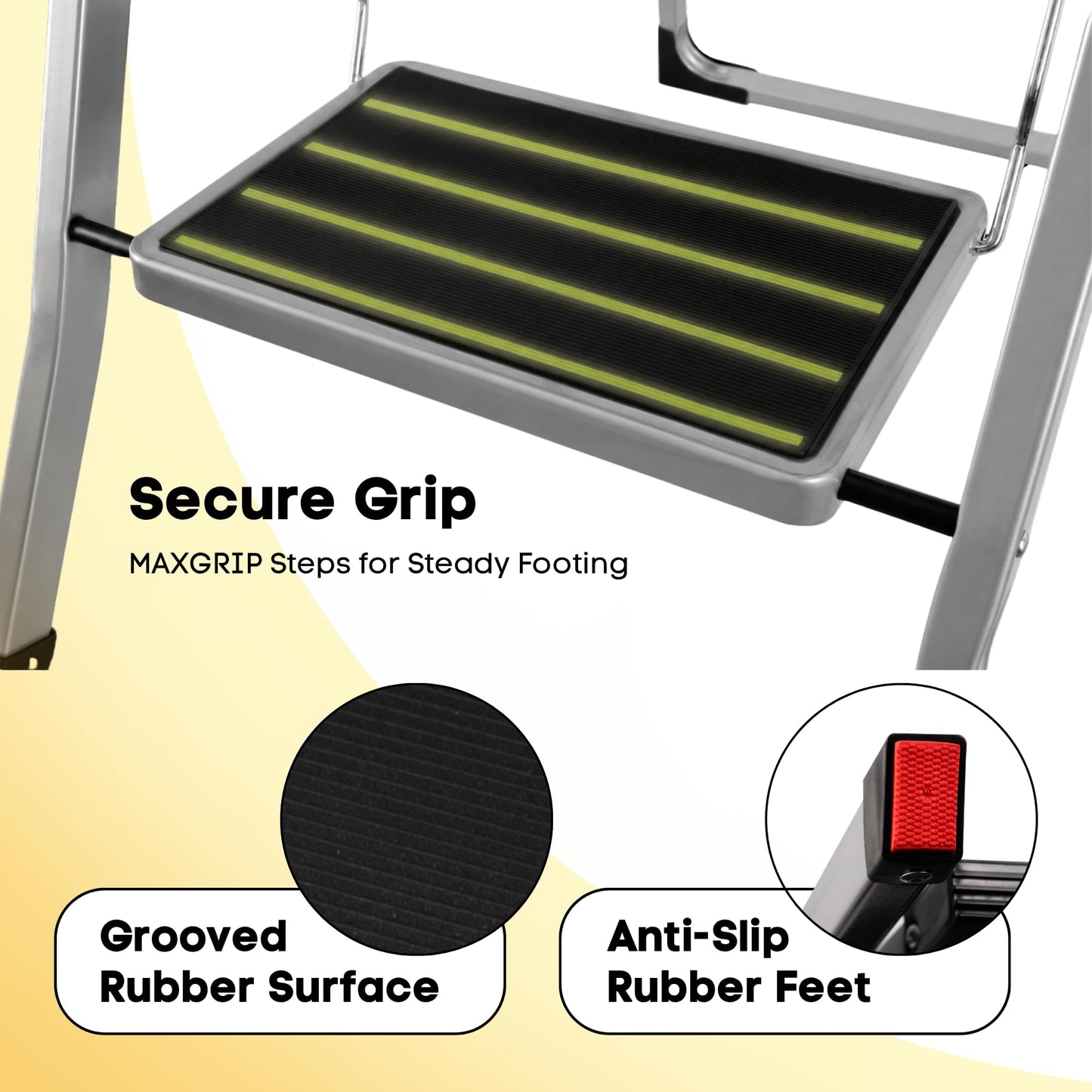 Straame 2 Step Ladder, Slimline Folding Step Ladder with Anti Slip Feet, 150 kg Capacity, Durable Steel Stepladder, Foldable Step Stool for Adults, Home Kitchen Garage Garden Caravan DIY Cleaning