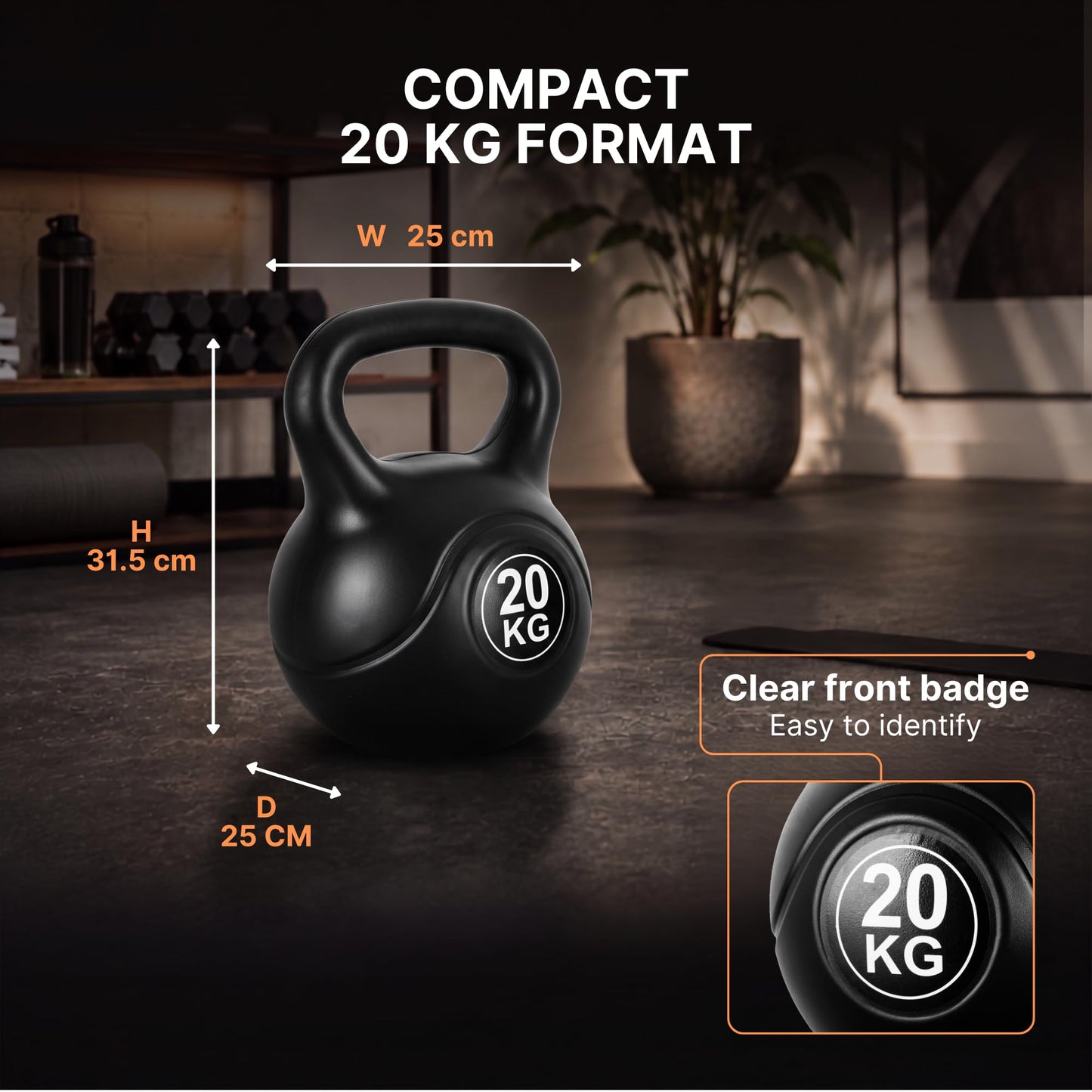 Lockie Fitness Kettlebell Weight, 4kg-20 Kg Cement-Filled Kettle Bell, Black (20 Kg)