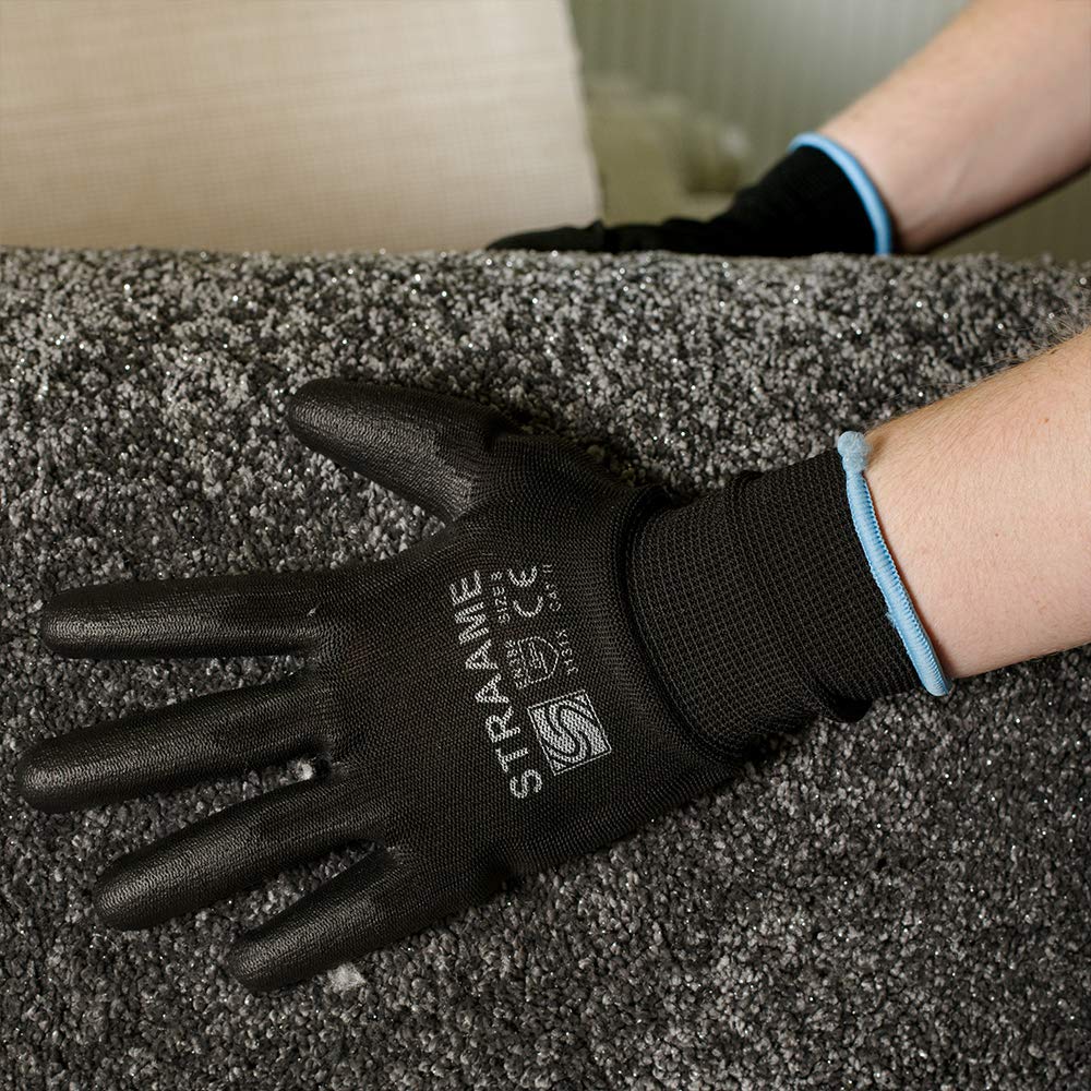 Straame Pack of 12 or 24 Black Safety Work Gloves, Outdoors PU and Nylon Non-Slip Work Handling Gloves, Good Dexterity Firm Grip Protective Working Gloves Size (Pack of 24 Pair's, M)