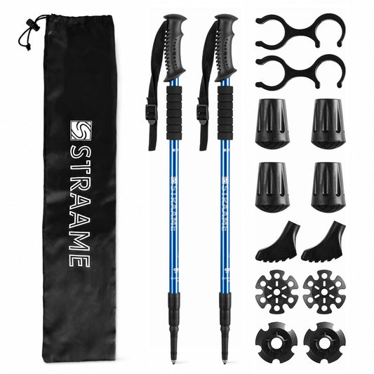 Straame Telescopic Walking Sticks 2 Pack, 65-130cm Trekking Poles (Blue)