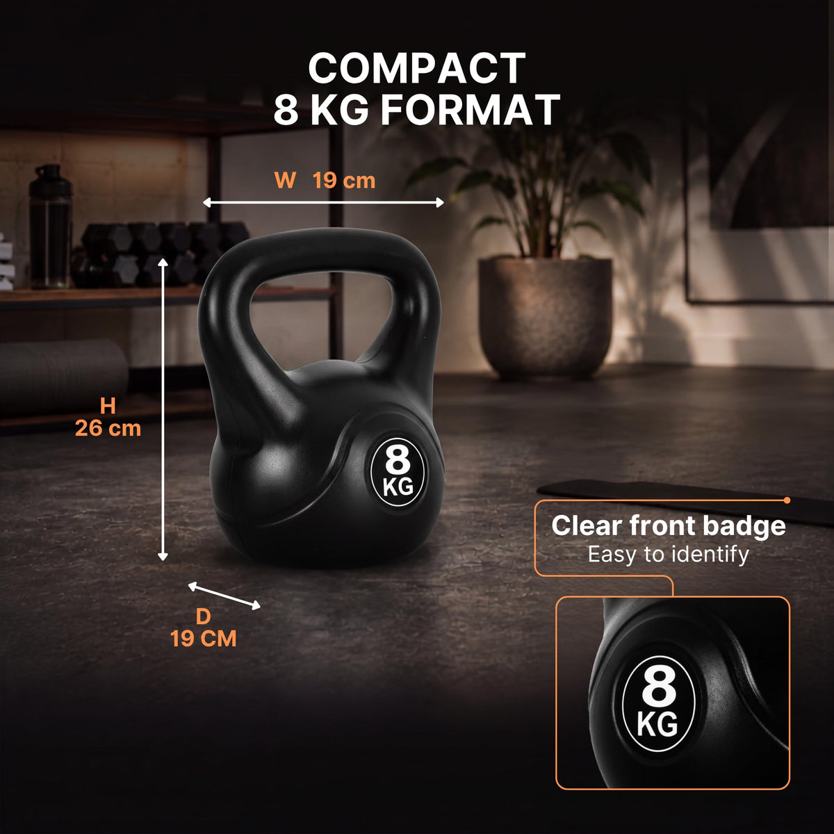 Lockie Fitness Kettlebell Weight, 4kg-20 Kg Cement-Filled Kettle Bell, Black (8 Kg)