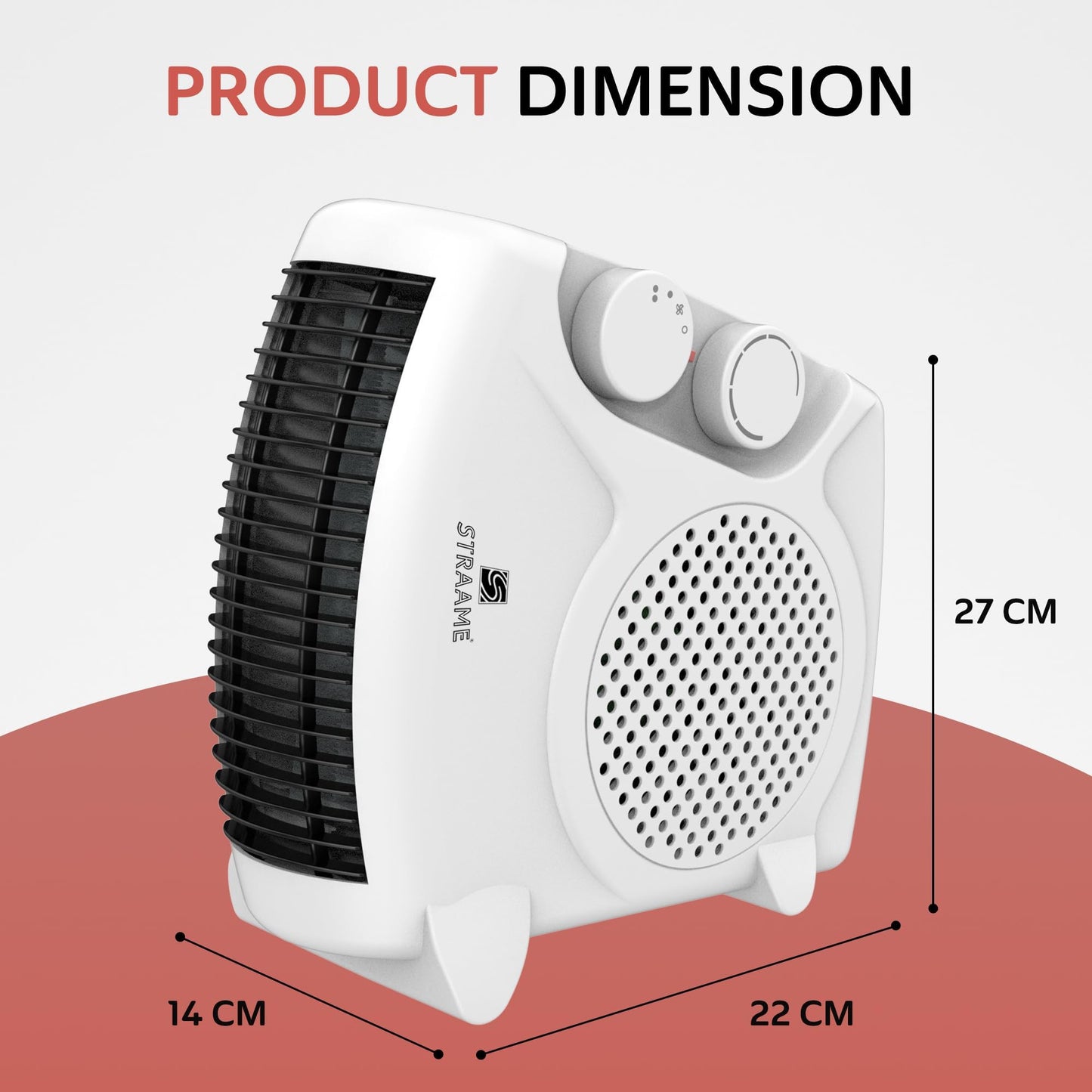 Straame Upright Portable Fan Heater with Variable Thermostat, 2 Heat Settings & Fan Mode Room Electric Heater, Easy to Use, Compact Design with Carry Handle Heater (Dual Fan Heater - 1pk)