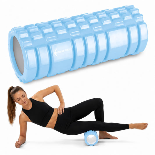 LockieFitness Foam Roller, Deep Tissue Massage Roller with Trigger Point Foam Roller Grid for Back, Legs, Calves & Fascia, Medium Density Pilates Roller, Yoga Roller & Gym Roller (Light Blue)