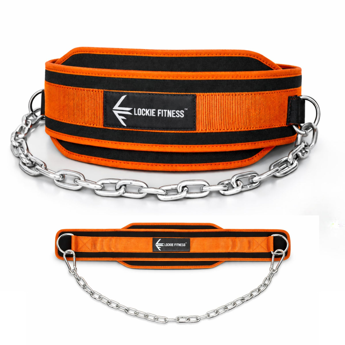 Lockie Fitness Weighted Dip Belt, 36 Inch Steel Chain 350lb Support, Orange