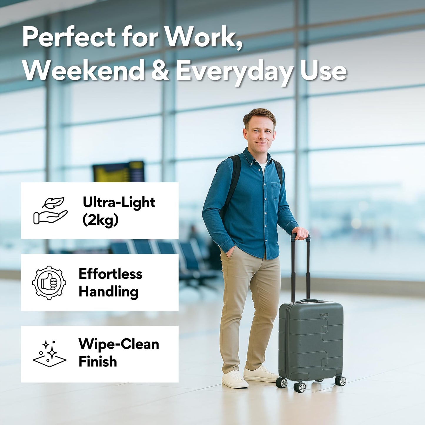 WORLD EXPLORER Cabin Suitcase ABS Hard Shell 360° Spinner Wheels & Com-bination Lock Lightweight 30L Underseat Cabin Luggage and Suitcase EasyJet Per-sonal Item Travel Bag (Dark Grey, 45x35x20 CM)