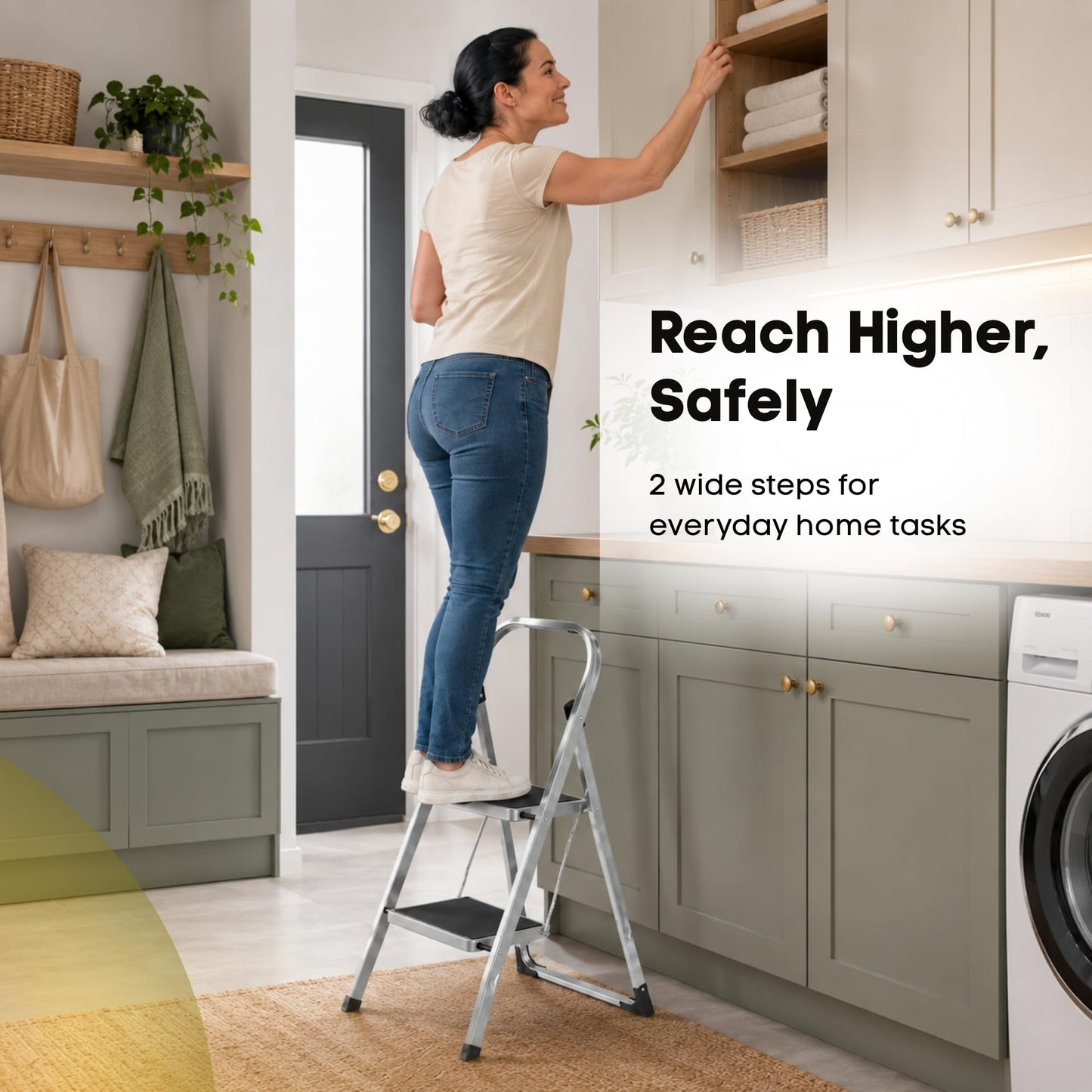 Straame 2 Step Ladder, Slimline Folding Step Ladder with Anti Slip Feet, 150 kg Capacity, Durable Steel Stepladder, Foldable Step Stool for Adults, Home Kitchen Garage Garden Caravan DIY Cleaning