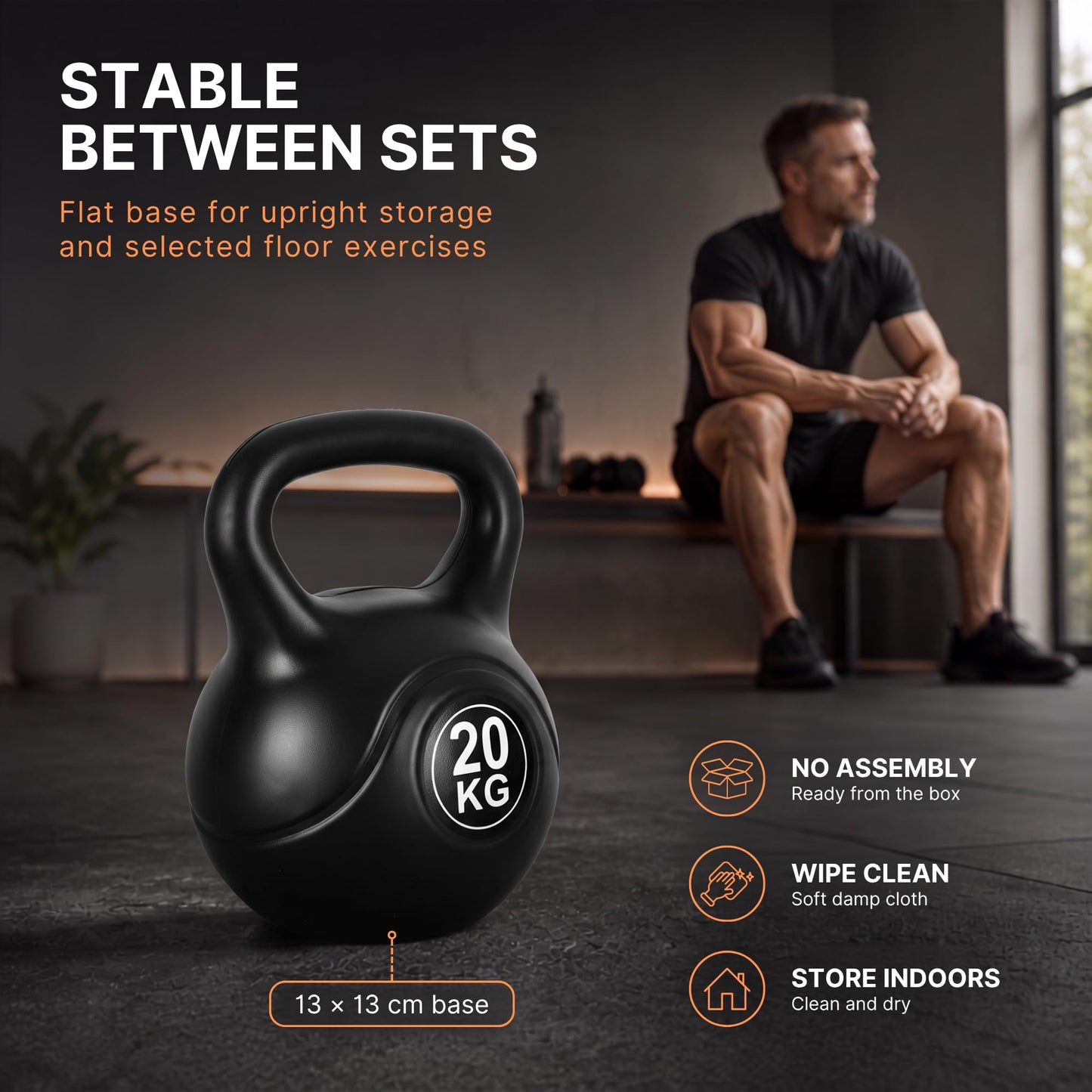 Lockie Fitness Kettlebell Weight, 4kg-20 Kg Cement-Filled Kettle Bell, Black (20 Kg)
