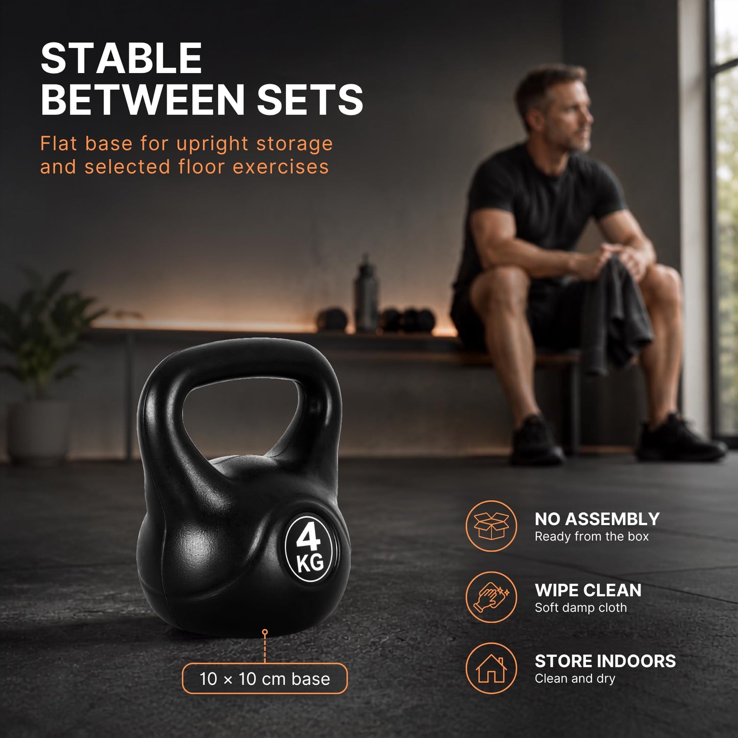 Lockie Fitness Kettlebell Weight, 4kg Cement-Filled Kettle Bell