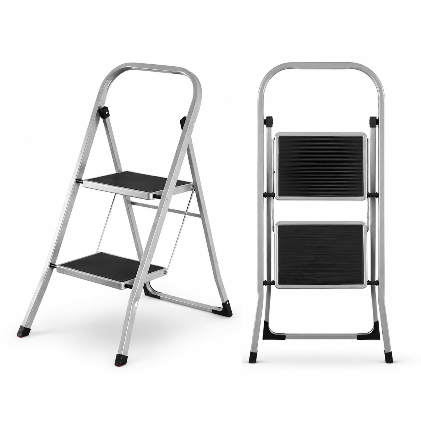 Straame 2 Step Ladder, Slimline Folding Step Ladder with Anti Slip Feet, 150 kg Capacity, Durable Steel Stepladder, Foldable Step Stool for Adults, Home Kitchen Garage Garden Caravan DIY Cleaning