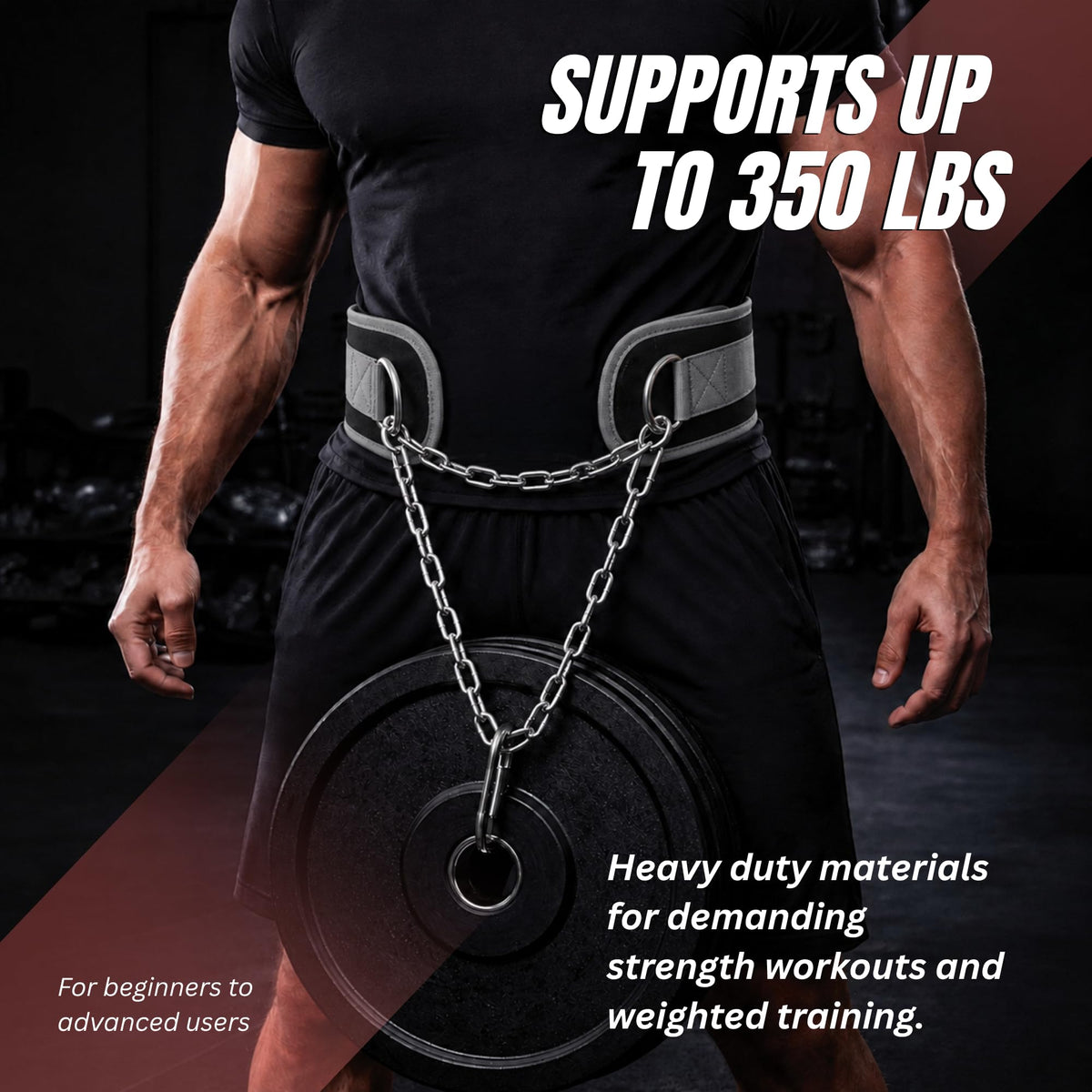 Lockie Fitness Weighted Dip Belt, 36 Inch Steel Chain, 350lbs Support, Grey