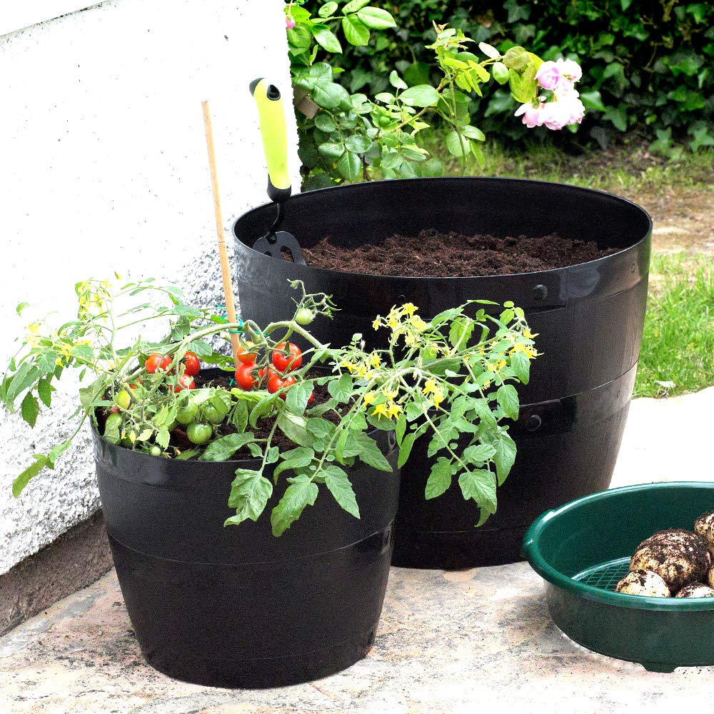 Straame Plant Pot Tub, 50 Liters Gardening Flower Pots - Indoor Or Outdoor Planter - Multi-Purpose - Makes Your Living Space Bloom (Black Barrel Plantar Large- 45x33x34 cm)
