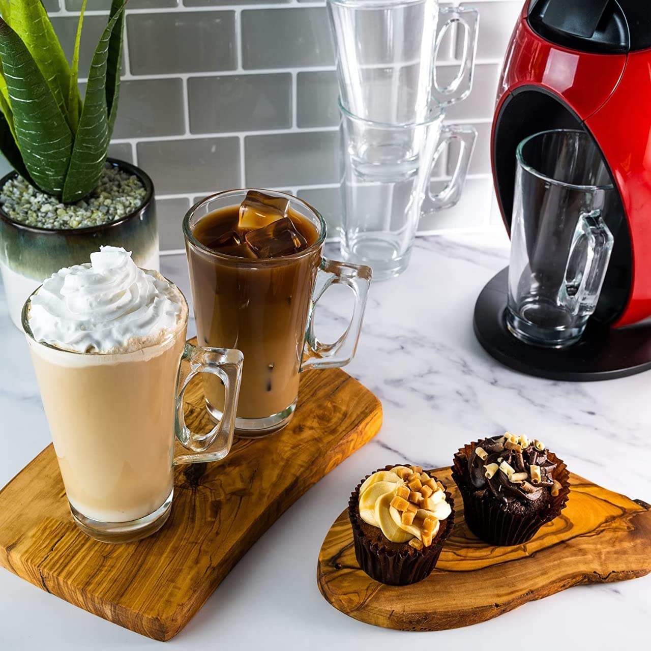 Straame - Set of 6 Latte Glasses, 240 ml Temperature Resistant - Stylish Coffee/Tea Cups, Hot Drink Cafe Mugs - Ideal for Ice Cream Latte, Espresso, Cappuccino & Hot Chocolate -Mugs with Handle