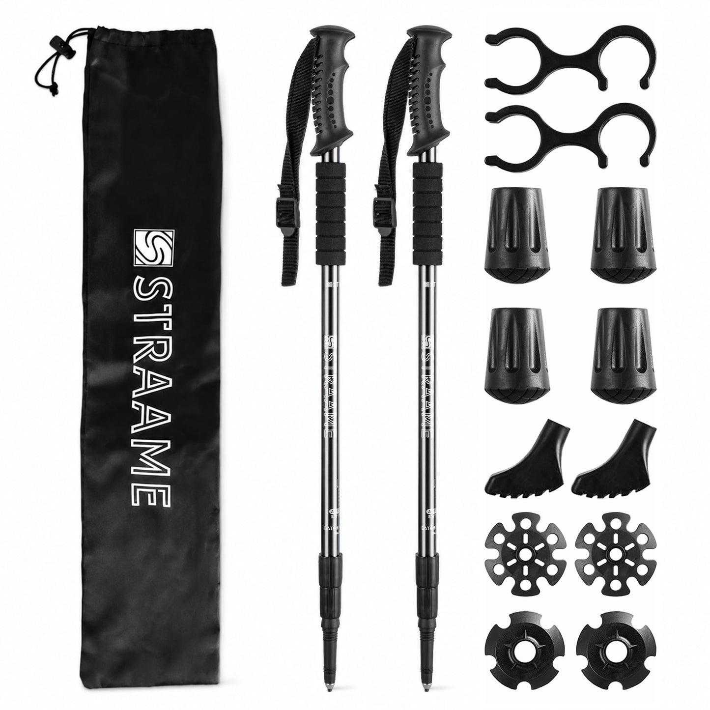 Straame Telescopic Walking Sticks 2 Pack, 65-130cm Trekking Poles (Black)