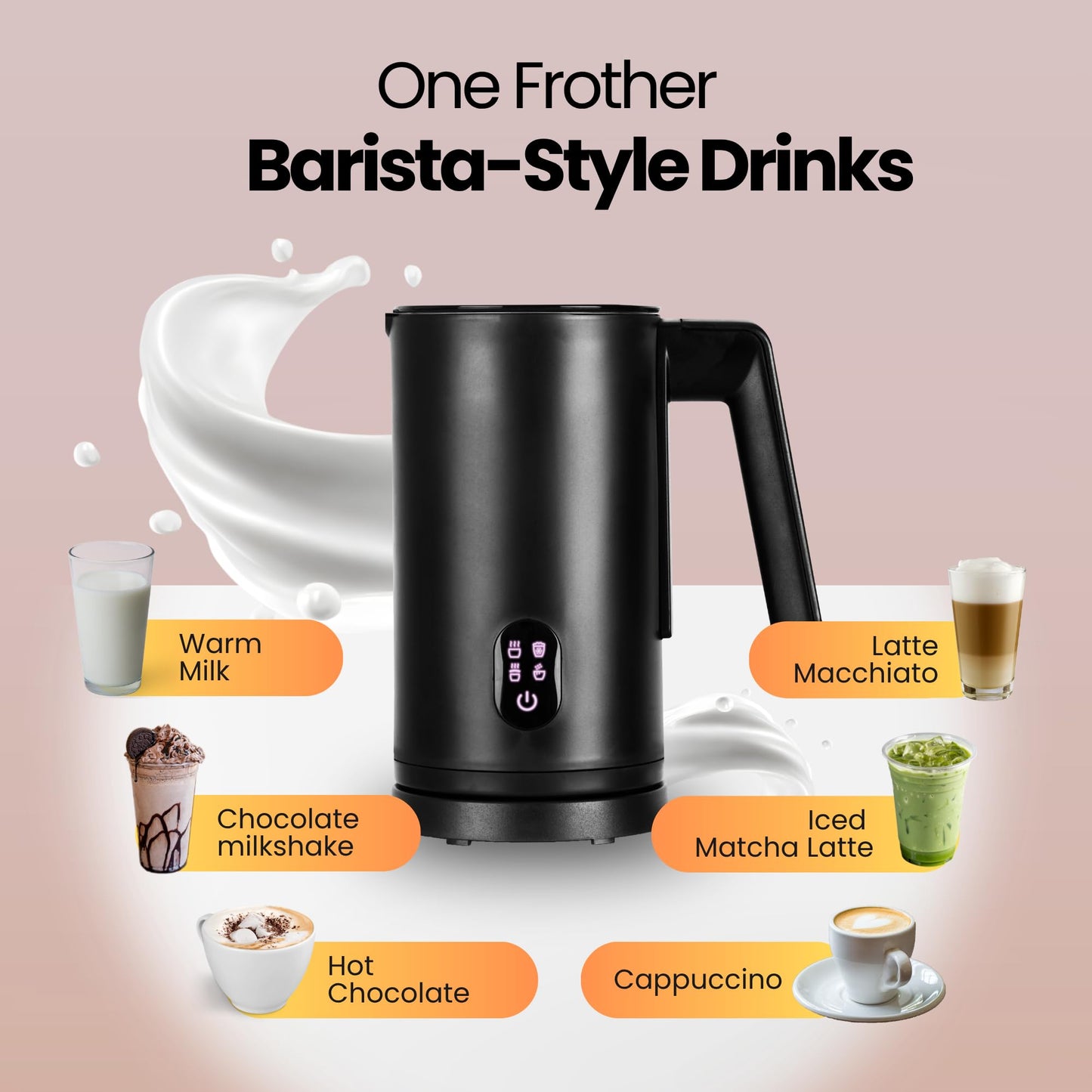 Straame Electric Milk Frother 4-in-1, 300ml Automatic Milk Foamer & Steamer