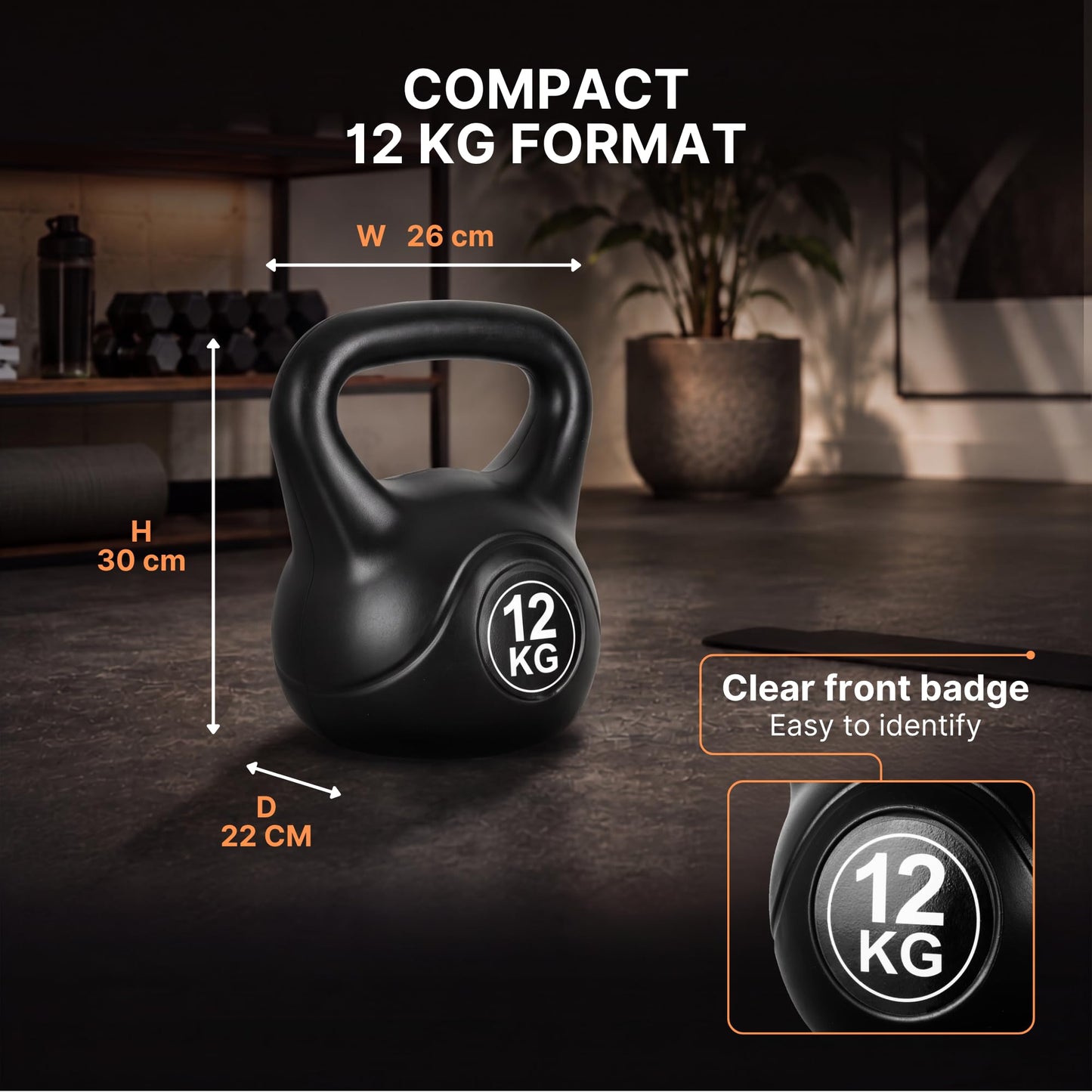 Lockie Fitness Kettlebell Weight, 12 Kg Cement-Filled Kettle Bell, Black
