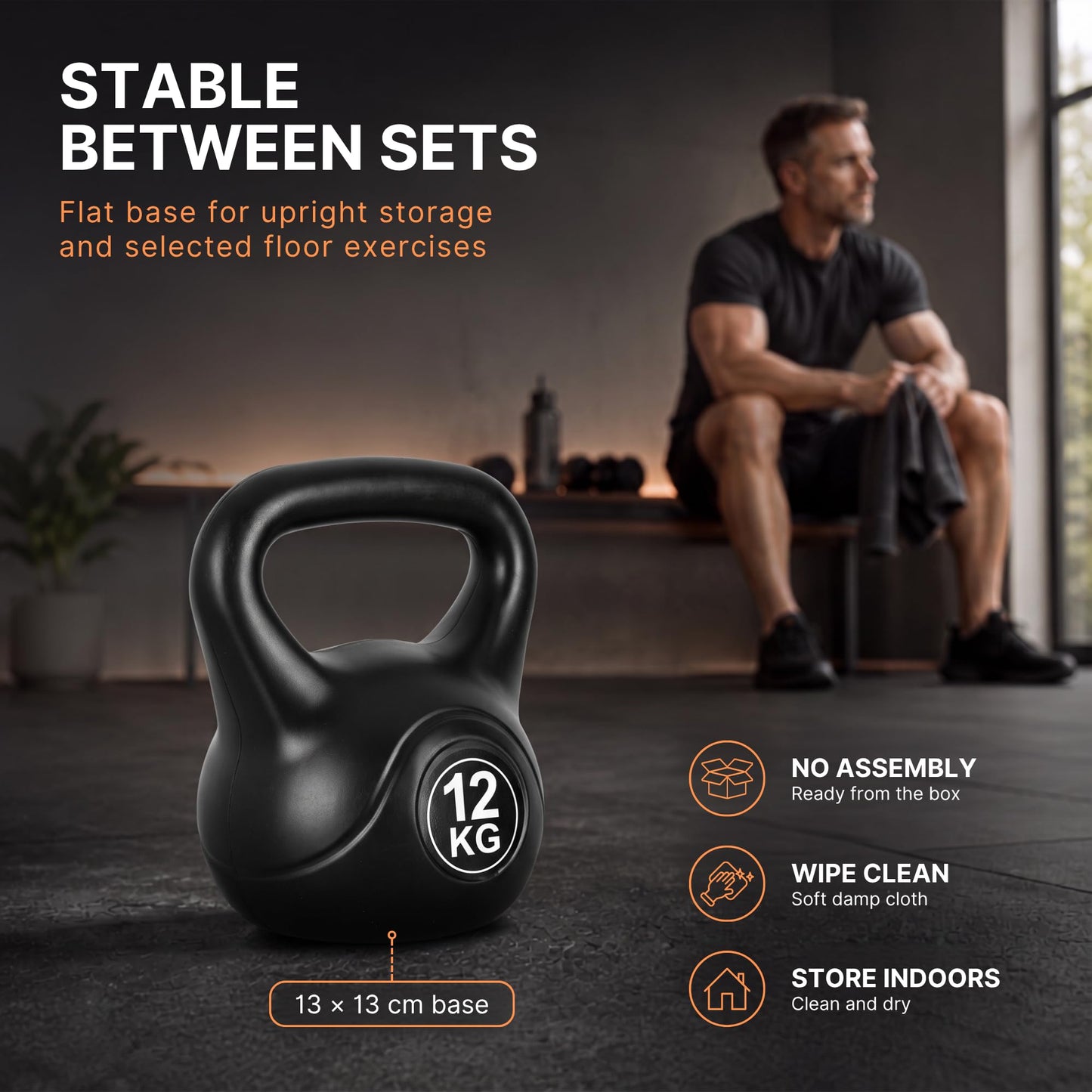 Lockie Fitness Kettlebell Weight, 12 Kg Cement-Filled Kettle Bell, Black