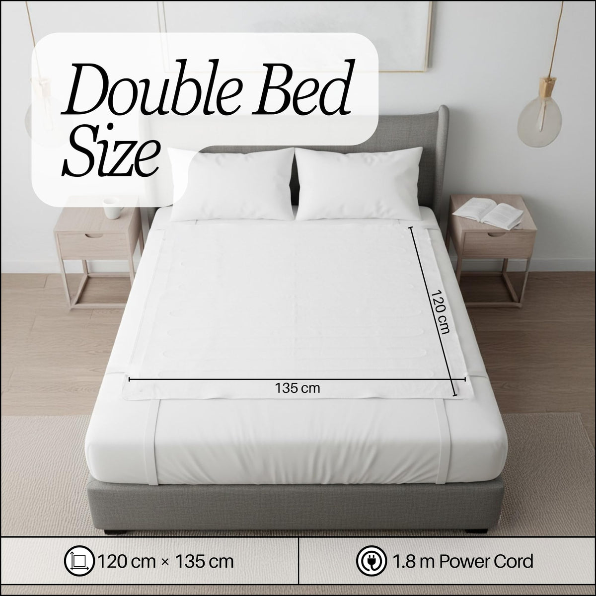 Straame Double Heated Underblanket, 120x135cm, 3 Heat Settings, 85 W, White